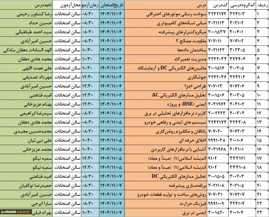 اطلاعیه تاریخ امتحانات 041 2