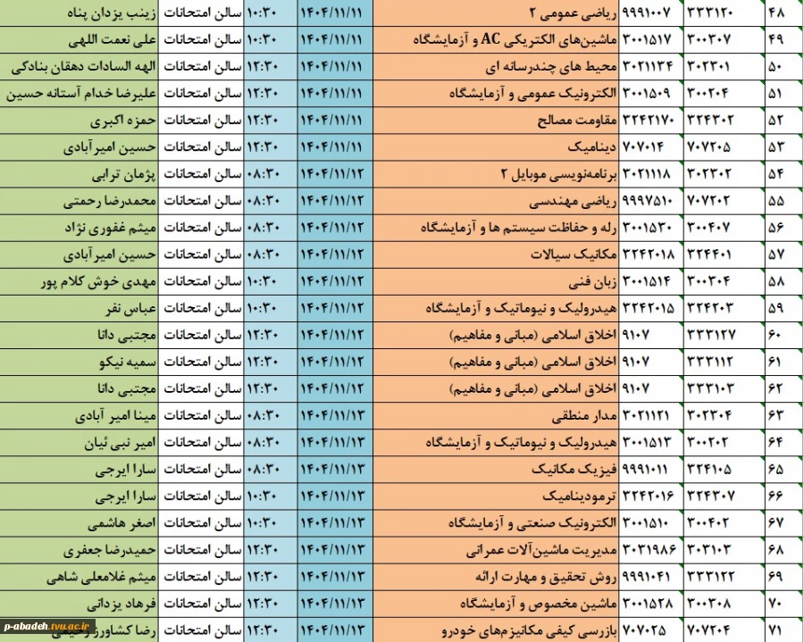 اطلاعیه تاریخ امتحانات 041 4